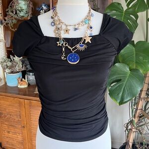 Ragdoll Black Ruched Women's Blouse Top Shirt M